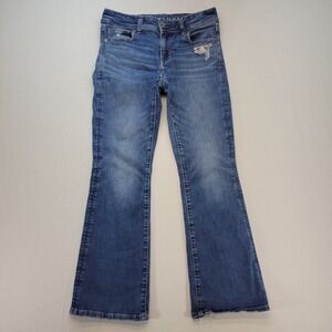 American Eagle Kick Boot Jeans Womens 4 X-Short Blue Low Rise Medium Wash Denim
